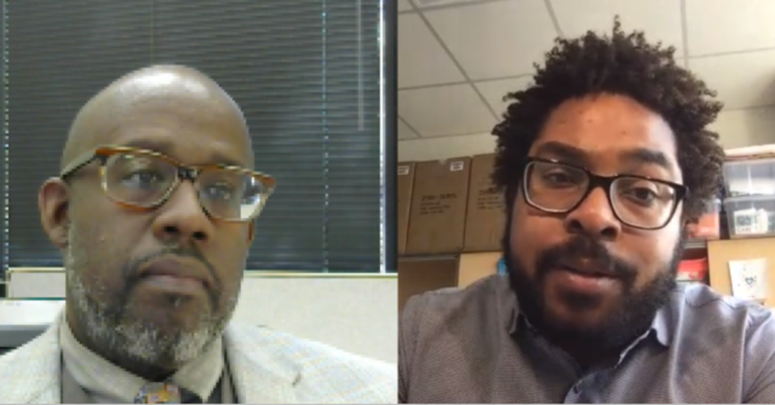 Michael S. Fitts (left) and Jonathan Jackson (right) during their virtual meeting.