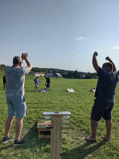 Sportsmanship during a game of cornhole