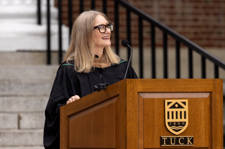 Debi Brooks delivers remarks at Dartmouth's Tuck School of Business
