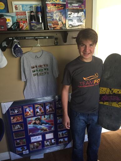 Ari Turobiner in front of his Back to the Future movie memorabilia.