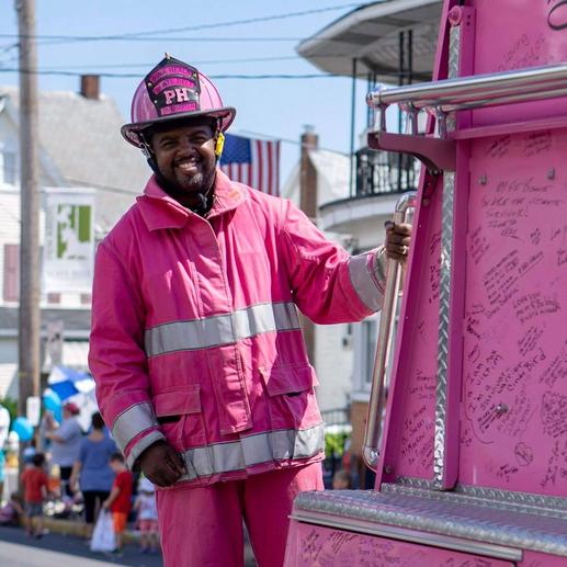 Eric supporting pink gear in honor of Pink Heals, a nonprofit group of fire fighters, police officers and volunteers that support women and their families battling all types of cancers.