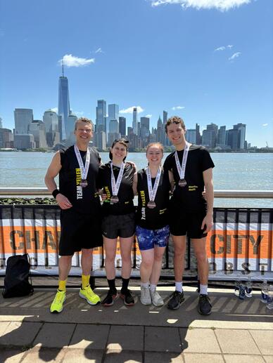 Steve Yellen at an obstacle course race with family.
