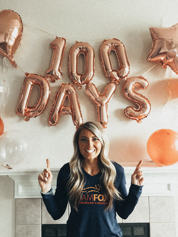 Team Fox supporter, Stephanie Demos celebrates achieving her 100 day 5K journey .png