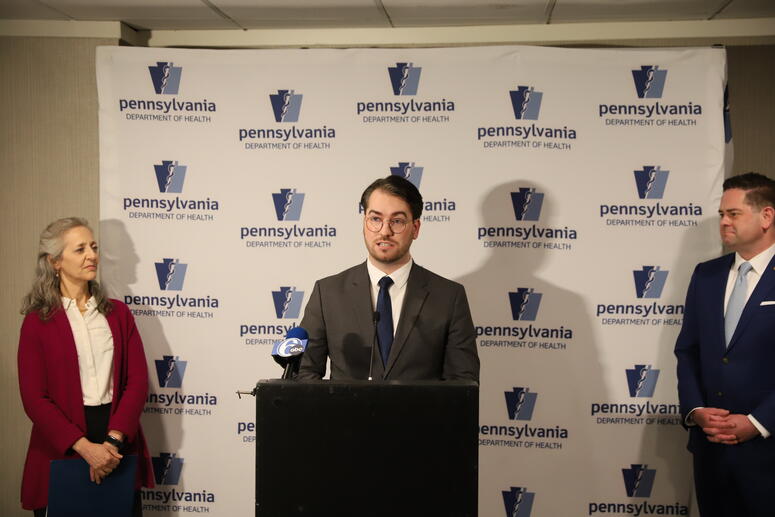 MJFF's Zach Hardy joins Pennsylvania officials to celebrate the the opening of the state's grant application period for $5 million in neurodegenerative research funding.