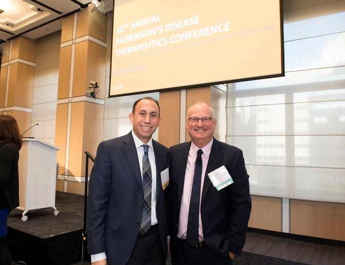 MJFF CEO Todd Sherer, PhD, (left) and conference chair Richard Hargreaves, PhD, Corporate VP of Neuroscience Celgene (right).