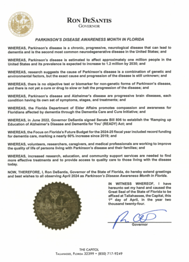 Florida Parkinson's Awareness Month Proclamation