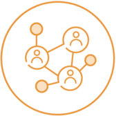 minimalist line drawing of a three figures connected by lines