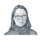 Woman wearing glasses and turtleneck shirt