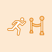 Illustrated person running toward a finish line.