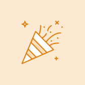 Illustrated party popper with confetti.