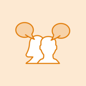 Illustrated people with speech bubbles.
