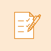 Illustrated paper with check marks and pen.