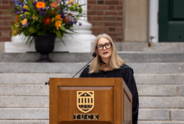 Debi Brooks delivers remarks at Dartmouth's Tuck School of Business