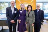 From left to right: Andrew Baum, chief strategy and innovation officer at Pfizer; Debi Brooks, CEO and co-founder of The Michael J. Fox Foundation; New York Governor Kathy Hochul and Anthony Shorris, partner at McKinsey & Company.