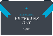 Blue background and says celebrating Veterans Day