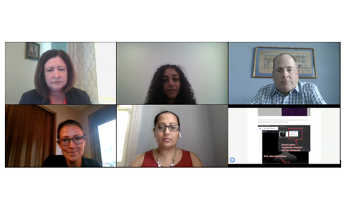 Five people on a virtual meeting.