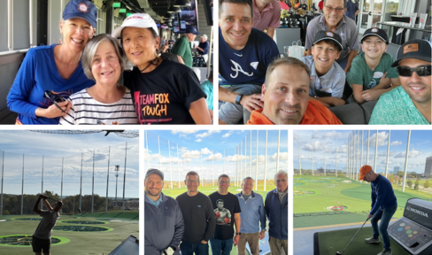 A collage of images of particiapnts of the Targeting a Cure Top Golf Events