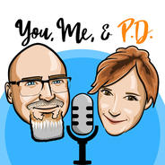 Jeremy and Doreen Likness caricatures with a microphone