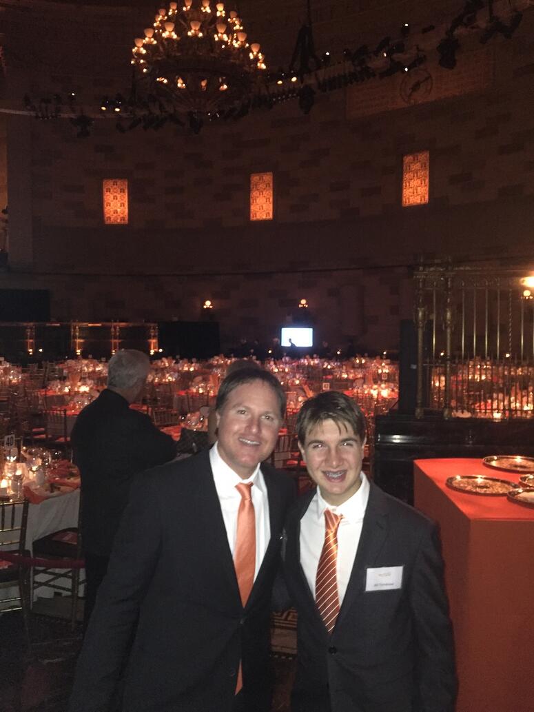 Ari Turobiner with his dad, Larry Turobiner, at the 2016 MVP event for the Michael J. Fox  Foundation.