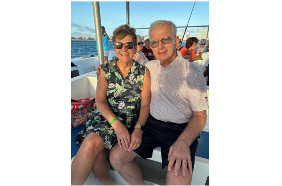 Ellen and Michael Kelly on a boat.