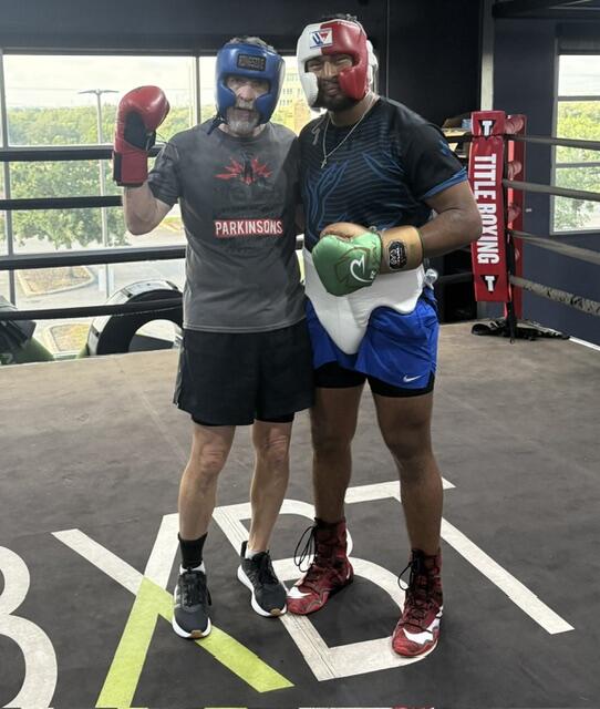 Mike Shelburne at his boxing class for people with Parkinson's.