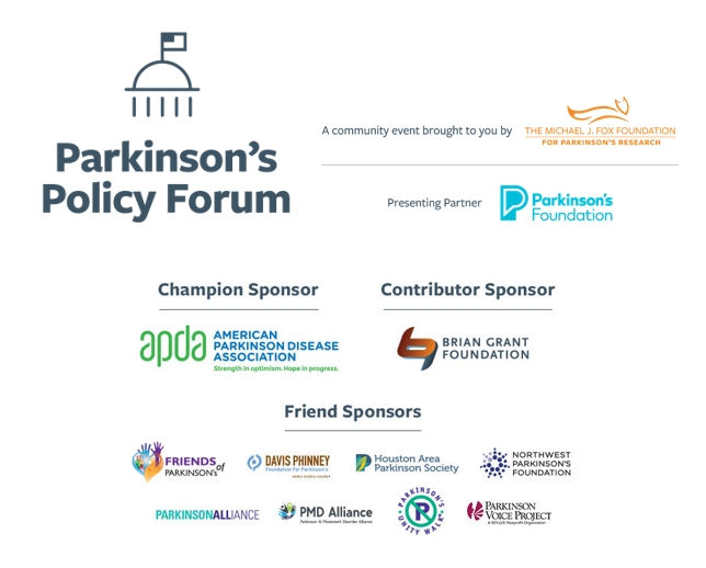 Parkinson's Policy Forum Logo and 2021 Sponsors