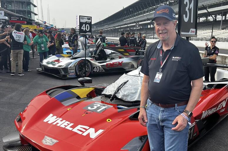 Sonny Whelen with the Whelen Racing car.