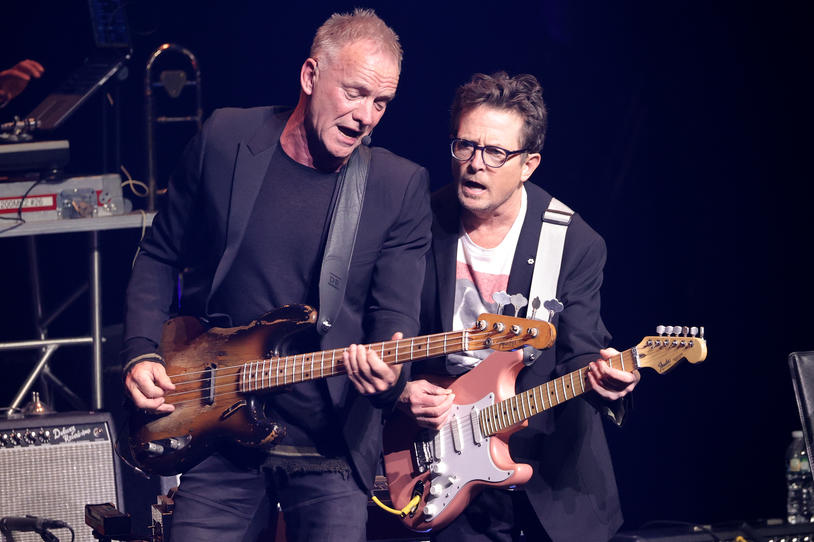 Michael J. Fox on Stage with Sting Funny Thing