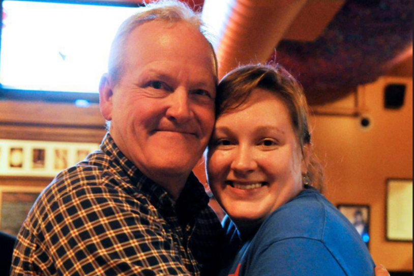 Kate Harmon hugging her late father, Bob Harmon.
