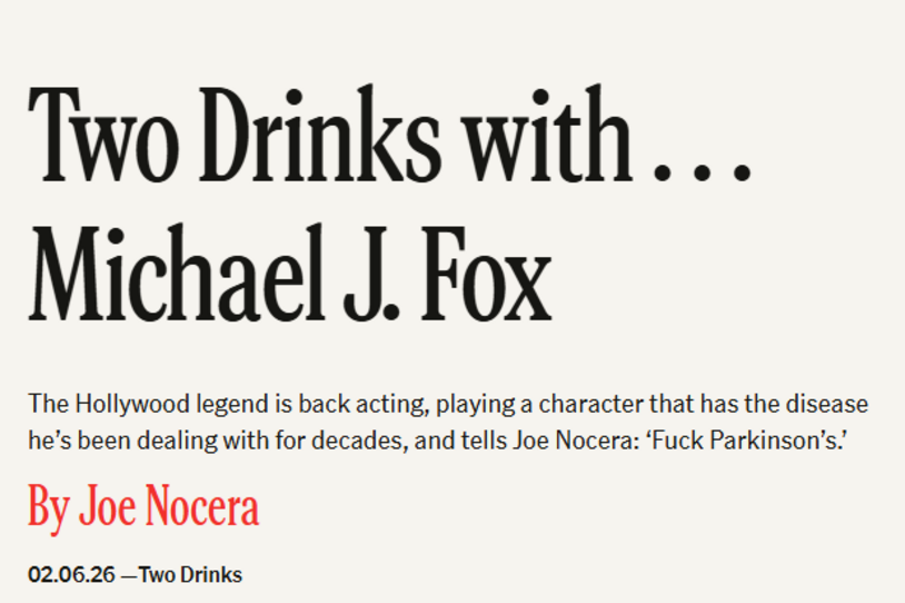 Article header in The Free Press, featuring Michael J. Fox.