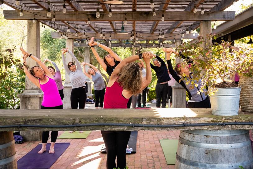Shelley conducting a yoga class
