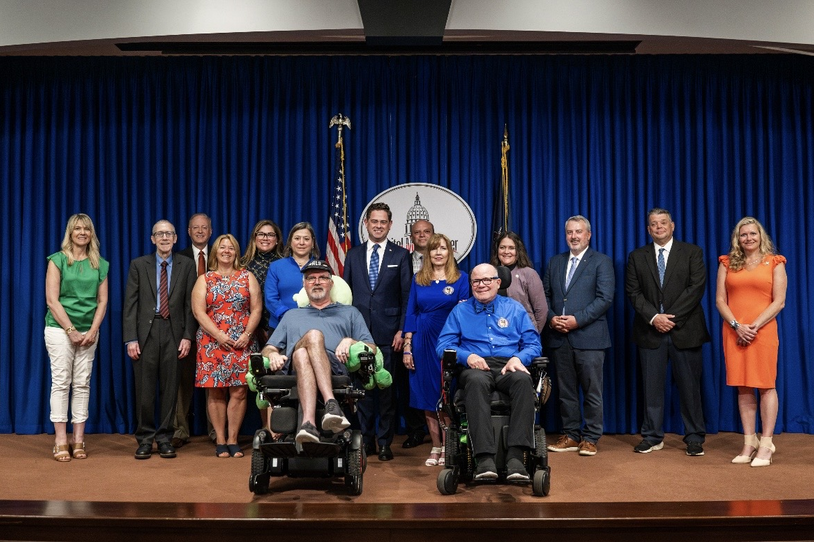 Advocates and legislators gather to announce a new effort to secure funding for neurodegenerative disease research.