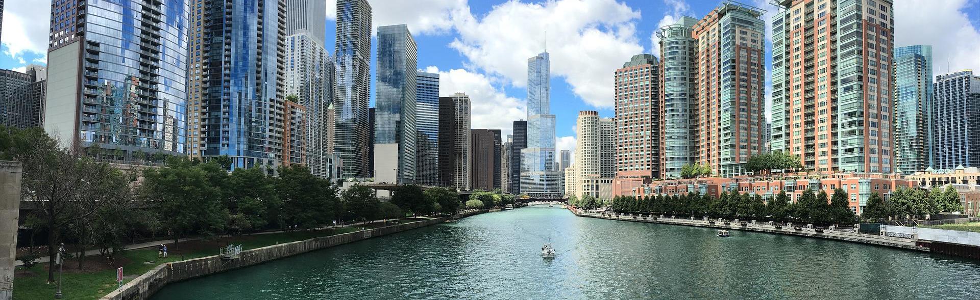 Views of buildings looking from river