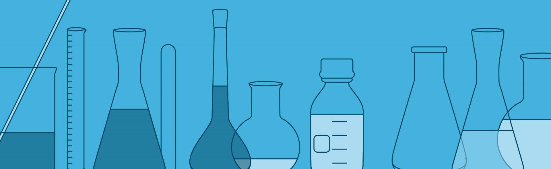 Illustrated empty and partially full beakers and test tubes.