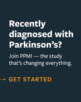 Navy banner asking people newly diagnosed to participate in research.