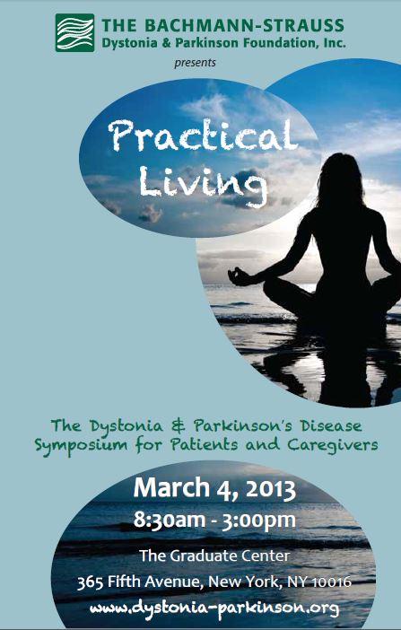 Poster for a symposium on practical living with Parkinson's.