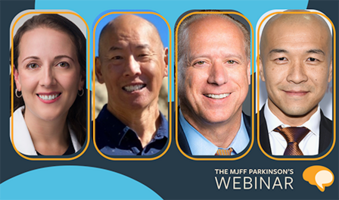 image of four panelists for a webinar on Parkinson's clinical trials