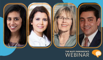 image of four panelists for a webinar on Parkinson's and constipation